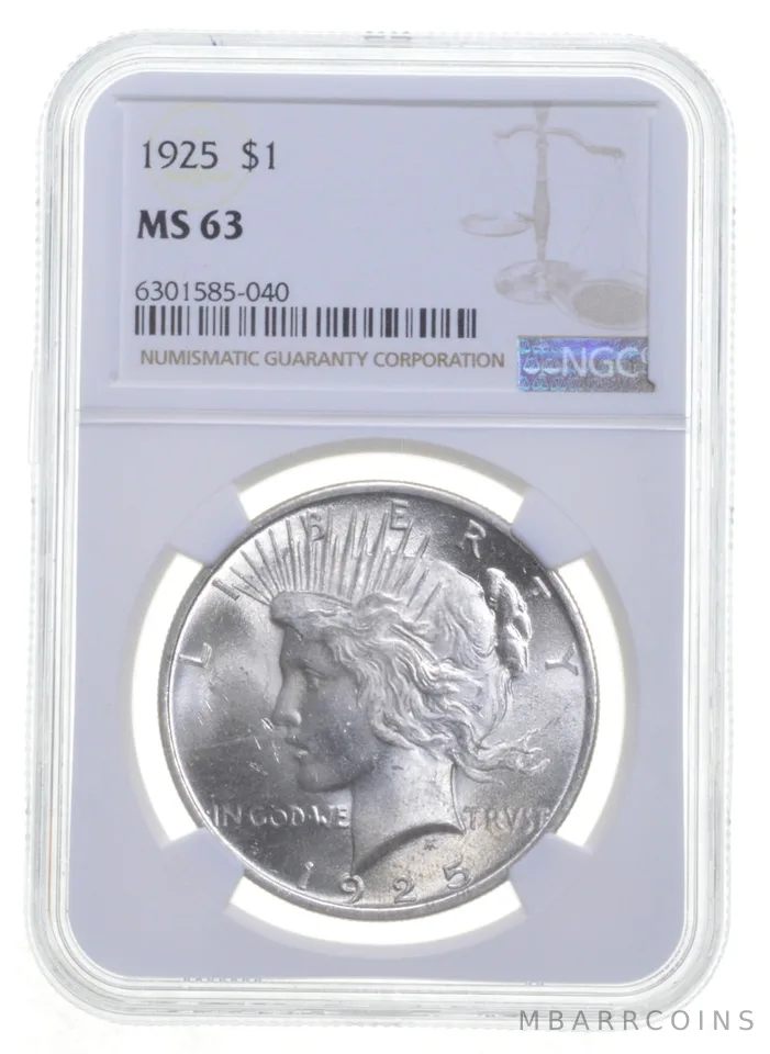 1925 Peace Silver Dollar MS63 NGC Brown Label