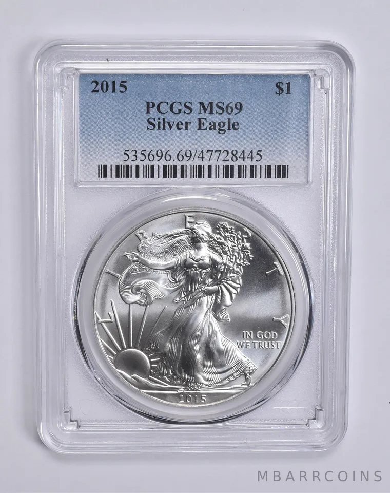 2015 American Silver Eagle 1 Oz MS69 PCGS Blue Lbl