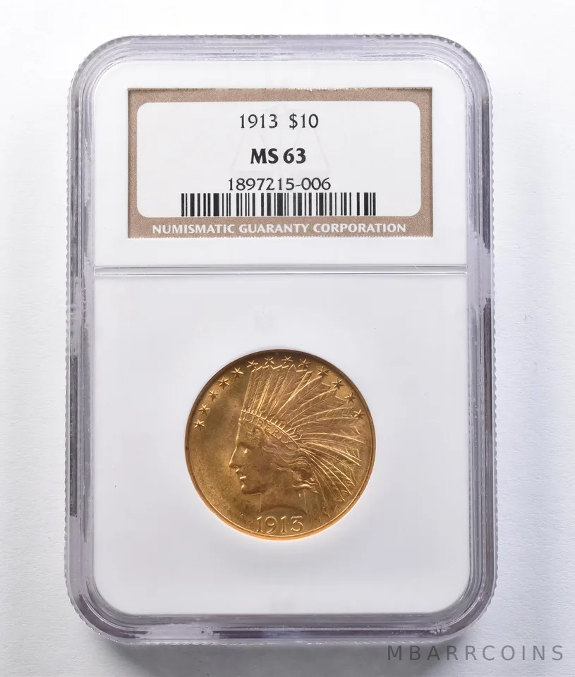 1913 $10 Indian Head Gold Eagle MS63 NGC PQ *2941