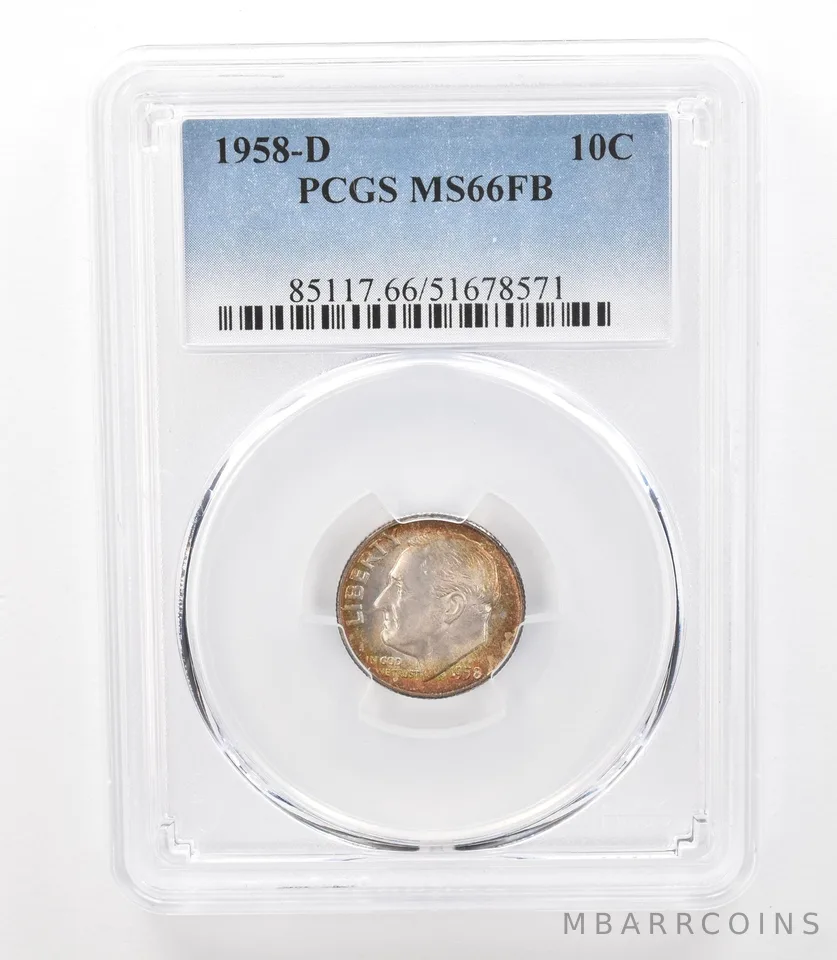 1958-D Roosevelt Dime MS66 FB PCGS Beautiful Tone *3188