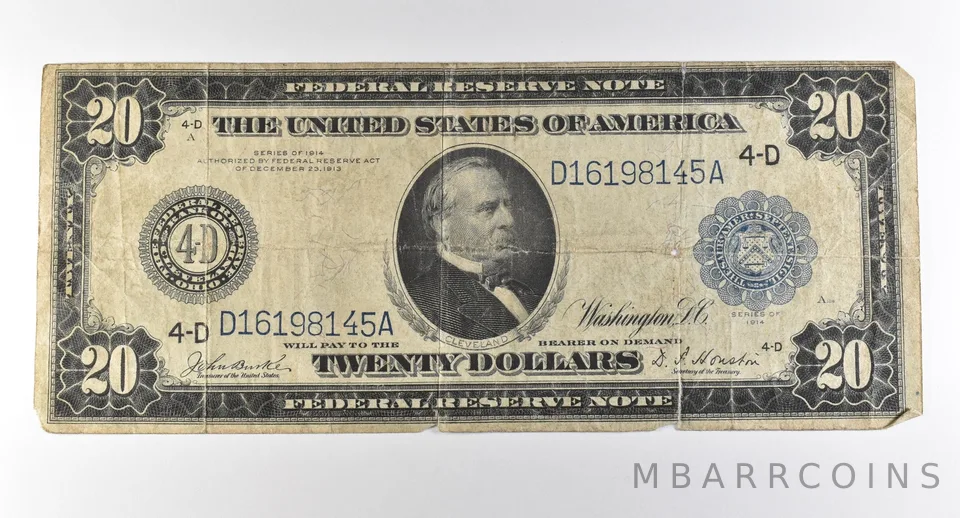 1914 $20 Cleveland OH FRN Large Note Blue Seal *2833