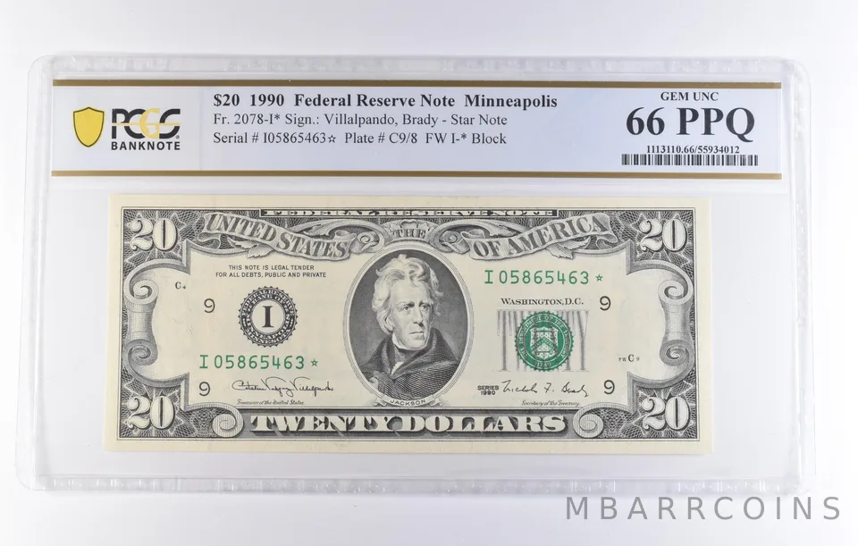 1990 $20 Minneapolis MN Star Note FRN Fr#2078-I* Gem Unc 66 PPQ PCGS *8304