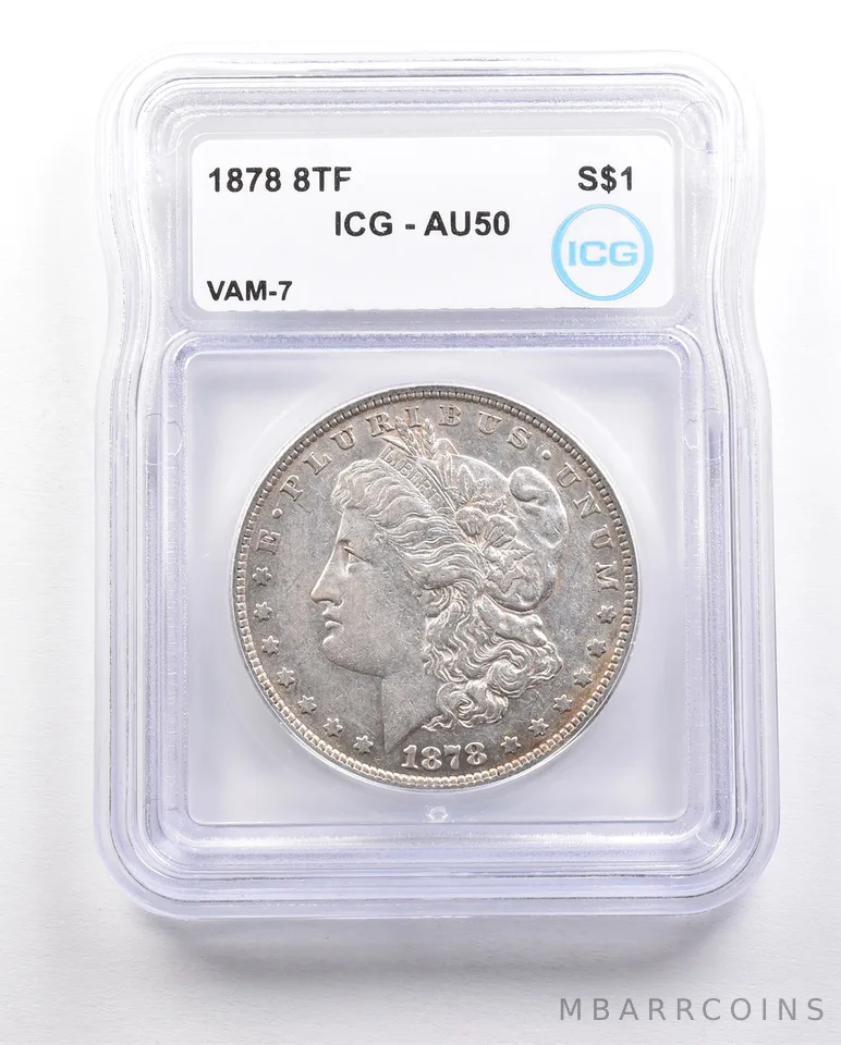 1878 8TF Morgan Silver Dollar VAM-7 AU50 ICG *5855