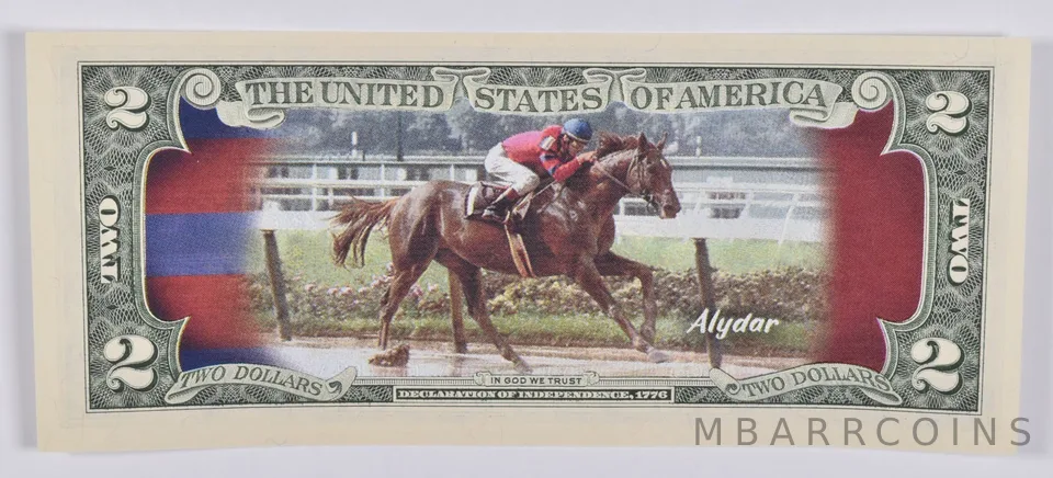 2017 $2 Colorized US Note Race Horse - Alydar Custom Printed FRN