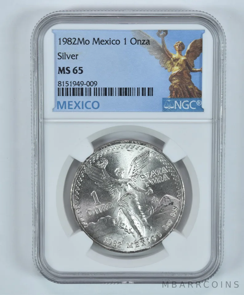 1982 Mo Mexico 1 Onza Silver Libertad MS65 NGC Strong Machine Doubling a9162
