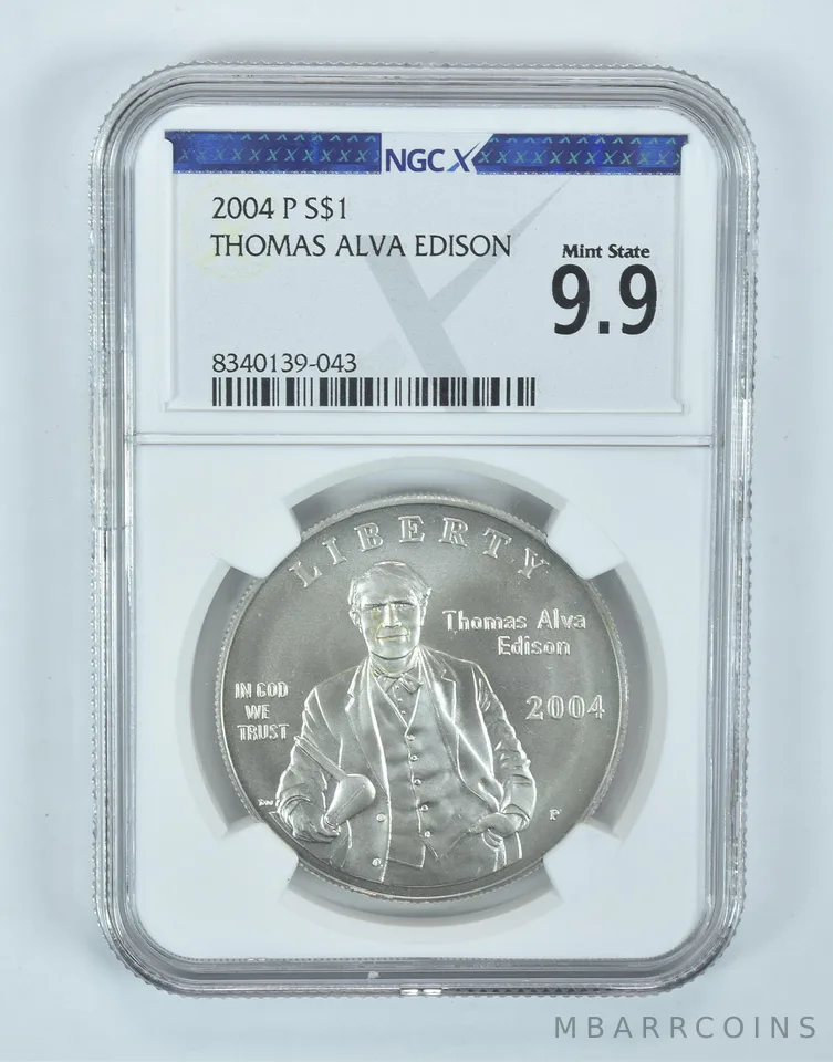 2004-P Thomas Edison Commemorative Silver Dollar Mint State 9.9 NGC X NGCX