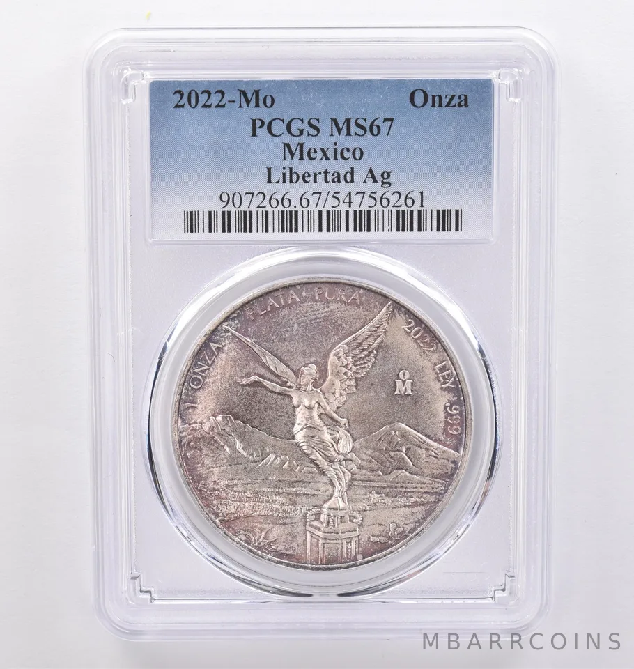 2022 Mo Mexico 1 Onza Silver Libertad MS67 PCGS Beautiful Tone *8943