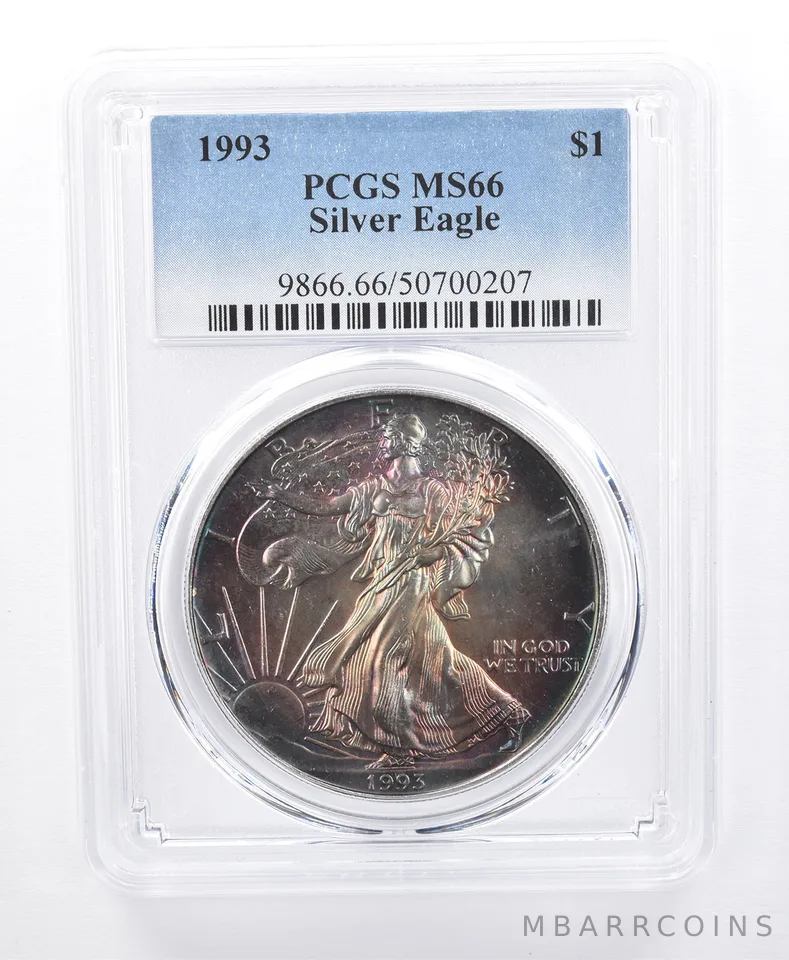 1993 American Silver Eagle MS66 PCGS Monster Tone *8683