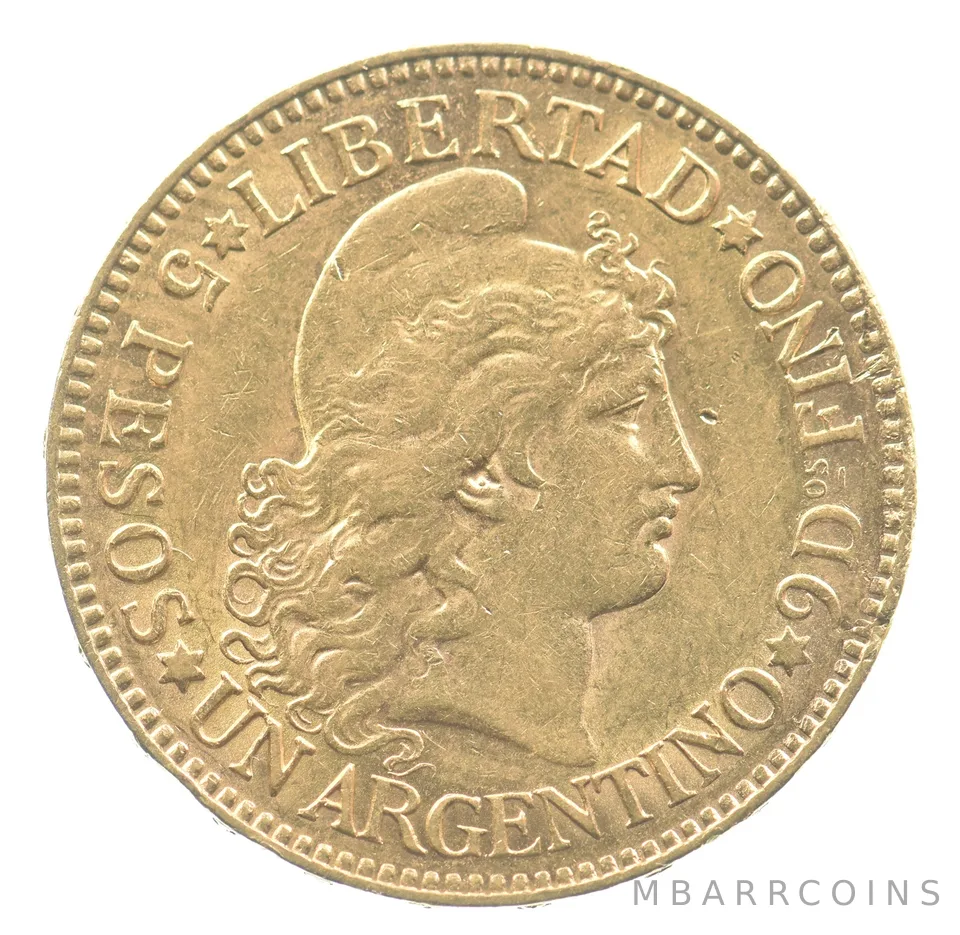 1887 Argentina 5 Pesos Gold .2334 AGW *6675