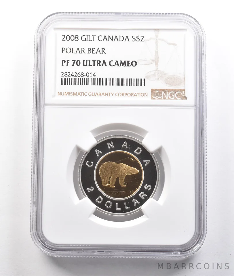 2008 Canada 2 Dollar Silver Gilt Polar Bear PF70 UCAM NGC *3832