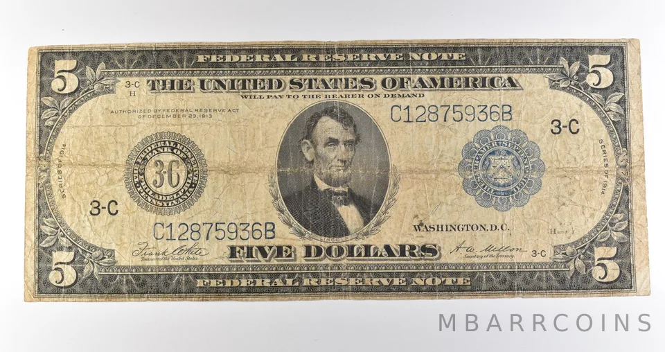 1914 $5 Philadelphia PA FRN Large Note Blue Seal *3662