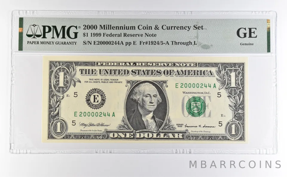 2000 Millennium Coin & Currency $1 1999 FRN Richmond VA Low Serial 244 PMG a4602