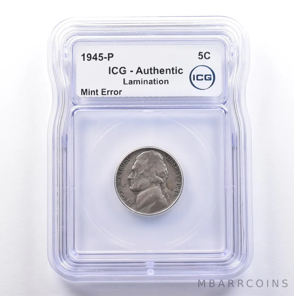 1945-P Jefferson Nickel Mint Error Lamination Authentic ICG *9074