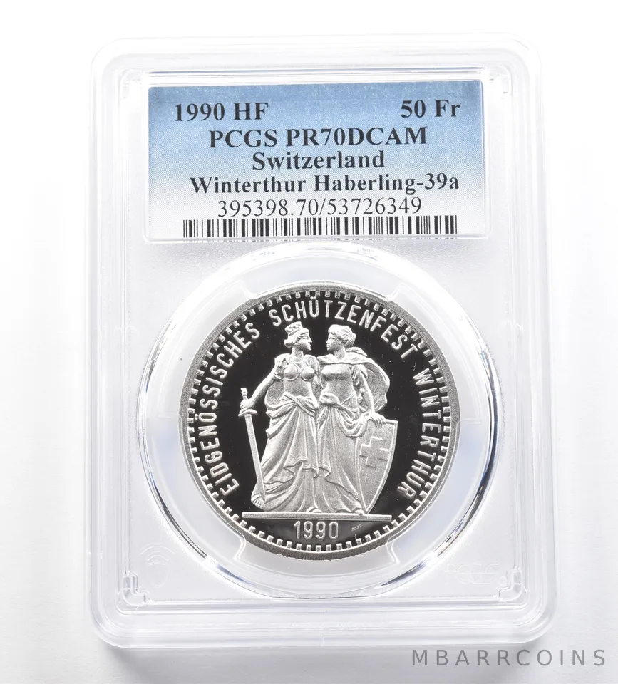 1990 HF Switzerland 50 Francs Haberling PR70 PCGS Shooting Medal *7679