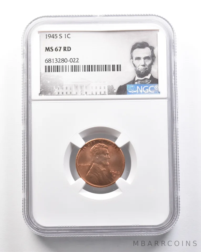 1945-S Lincoln Wheat Cent MS67 RD NGC *7481