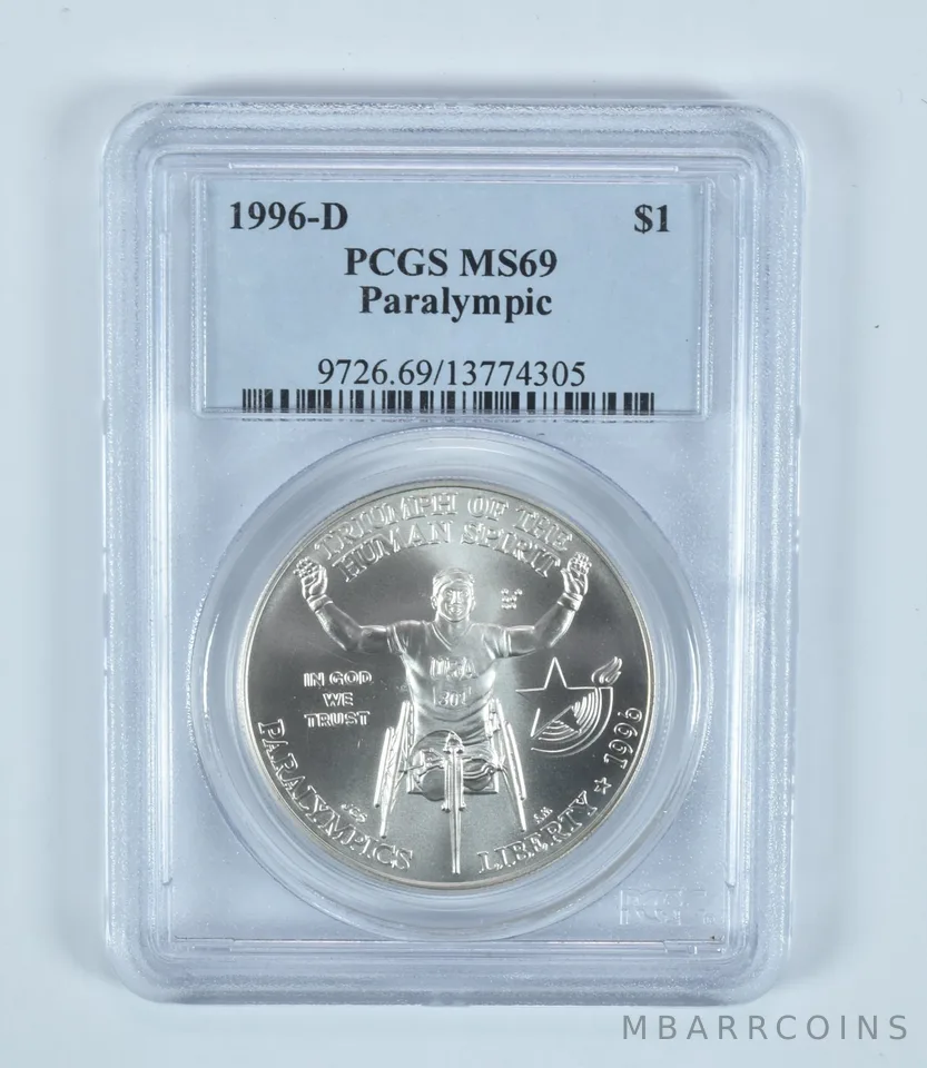 1996-D Paralympic Wheelchair Commemorative Dollar MS69 PCGS Blue Label