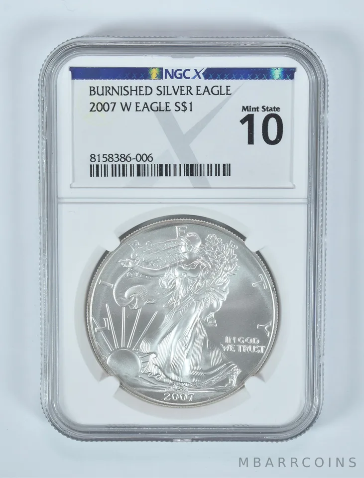 2007-W Burnished Silver Eagle Mint State 10 NGC X NGCX
