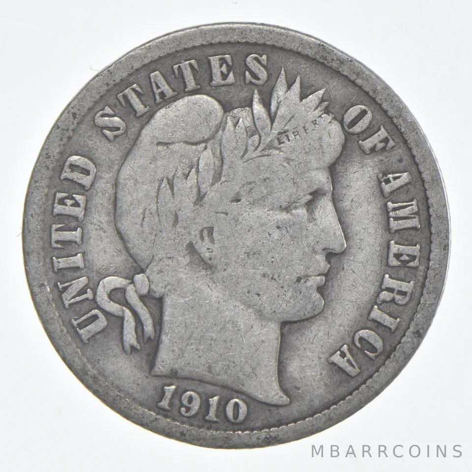 1910 (P) Barber Dime 90% Silver FINE Condition
