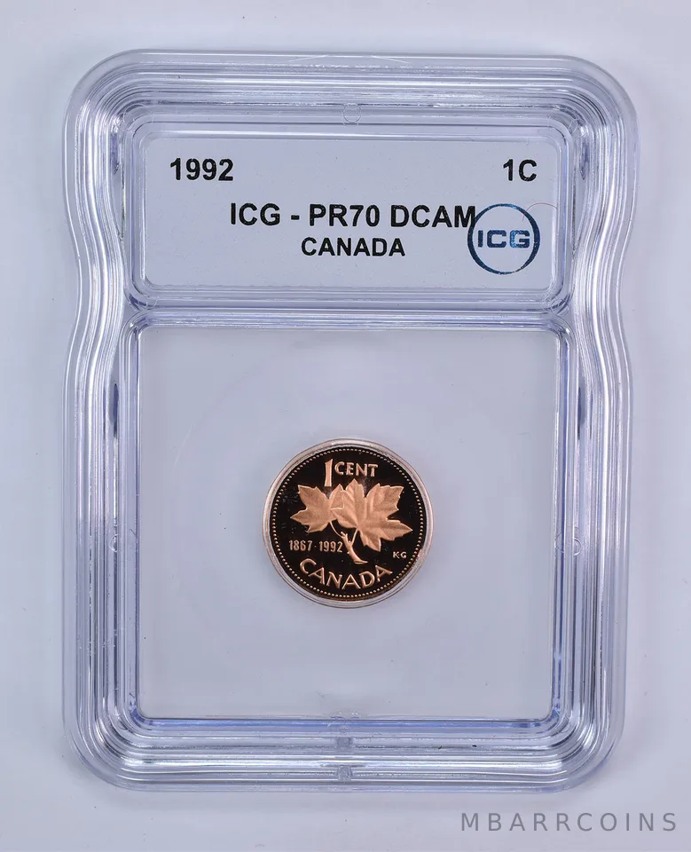 1992 Canada 1 Cent PR70 DCAM ICG