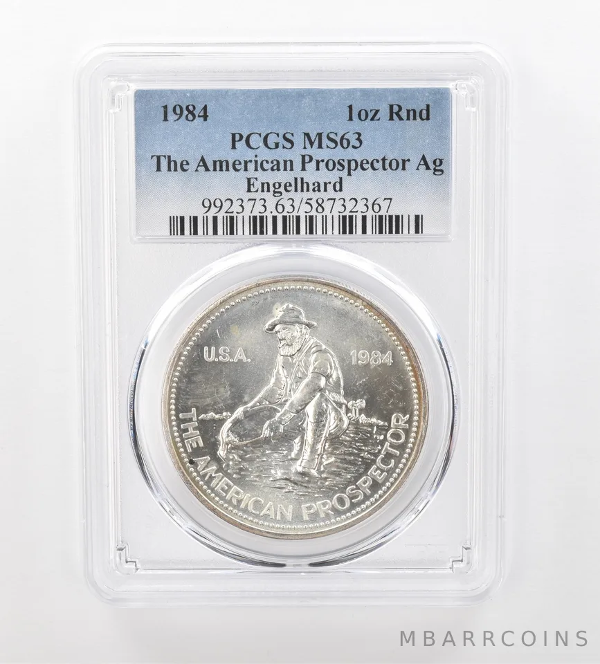 1984 Engelhard 1 Oz Silver American Prospector MS63 PCGS Nice Tone Reverse *1009