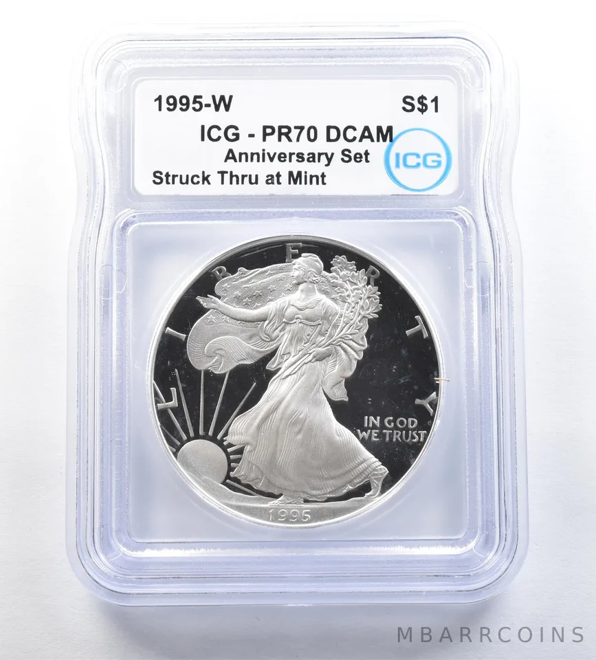 1995-W Silver Eagle Anniversary Set Mint Error Struck Thru PR70 ICG *0225