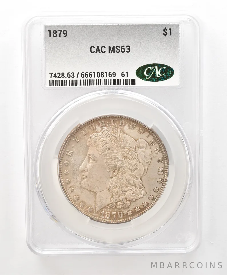1879 Morgan Silver Dollar MS63 CAC CACg Beautiful Tone a6599