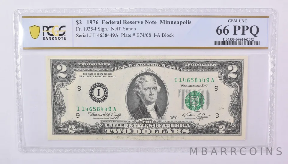 $2 1976 Minneapolis MN FRN Fr#1935-I Gem Unc 66 PPQ PCGS