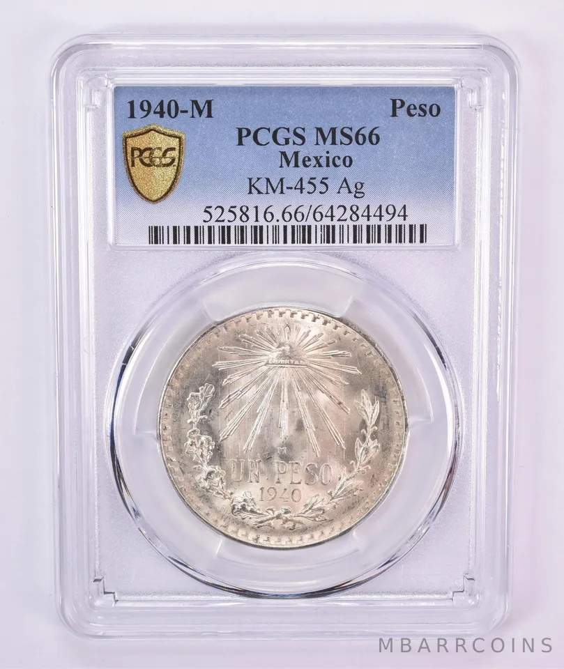 1940 M Mexico Peso Silver KM-455 MS66 PCGS Blue Label