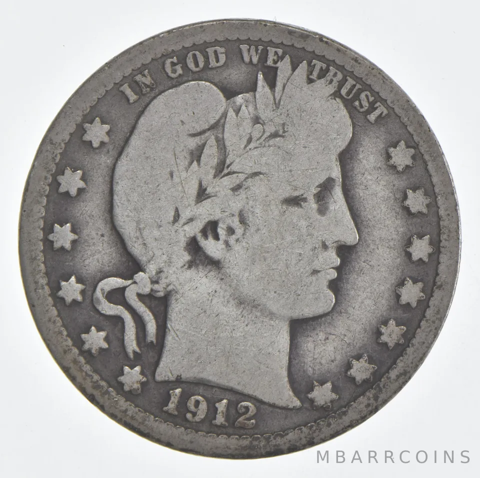 1912-S Barber Quarter 90% Silver VG Condition