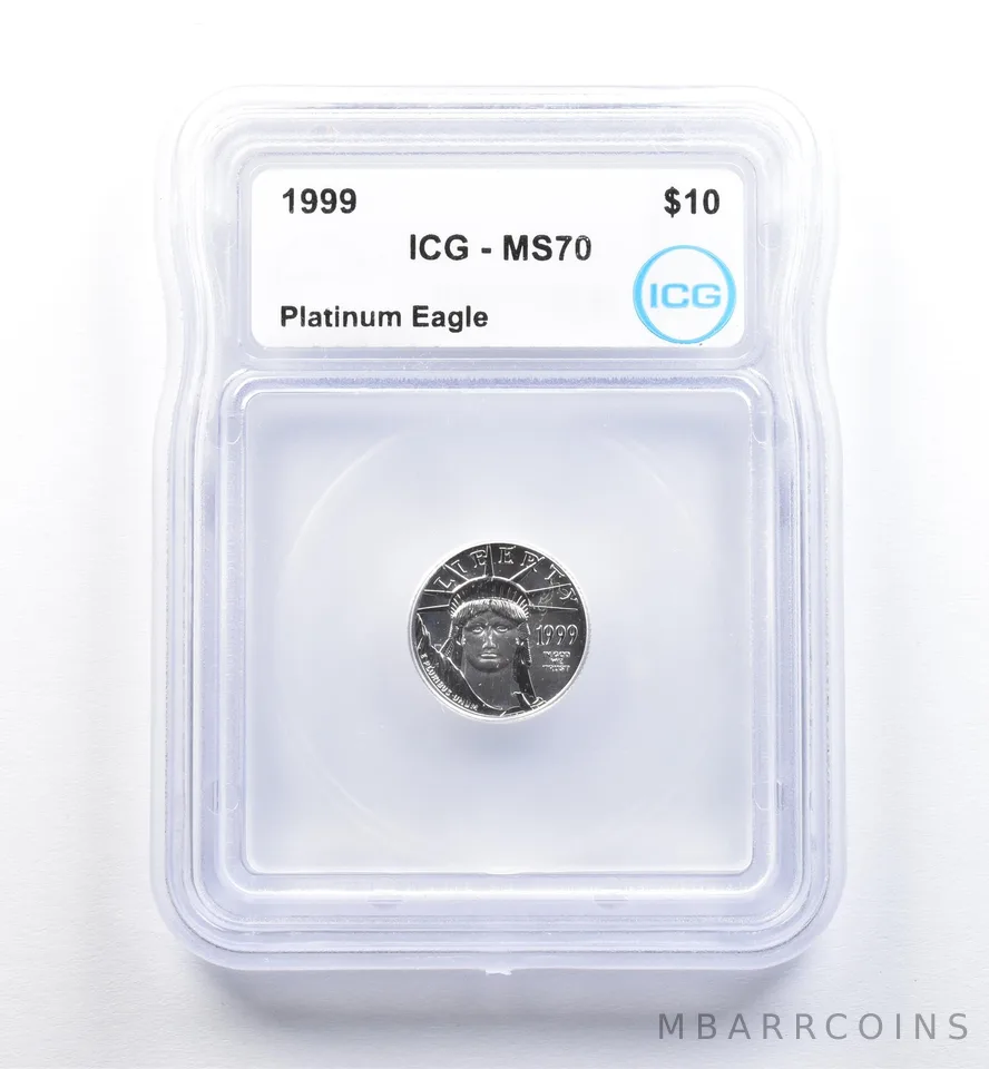 1999 $10 American Platinum Eagle 1/10 Oz Platinum MS70 ICG