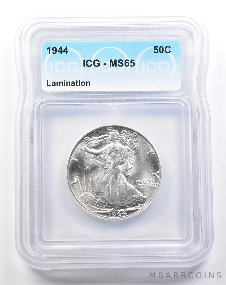 1944 Walking Liberty Half Dollar MS65 ICG Lamination ERROR a2178