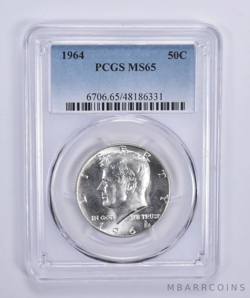 1964 Kennedy Half Dollar Silver MS65 PCGS Blue Label