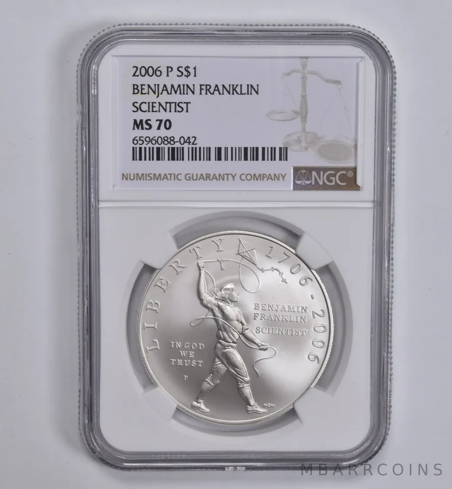 2006 P Ben Franklin Scientist Commemorative Dollar MS70 NGC Brown Label