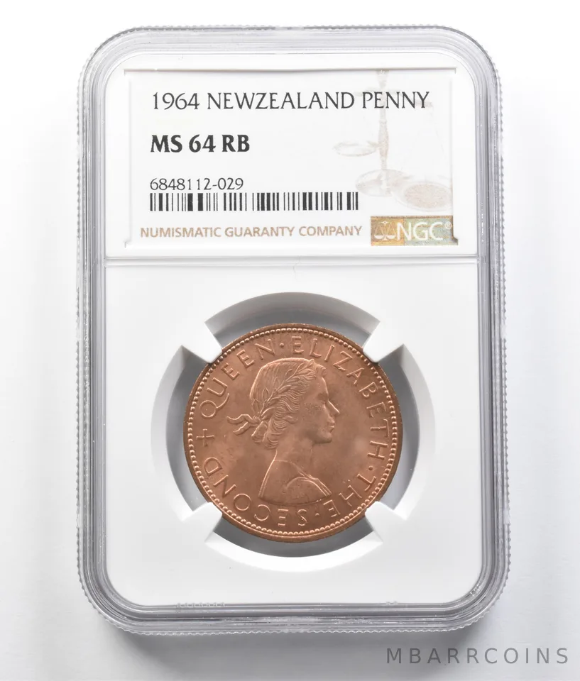 1964 New Zealand Penny MS64 RB NGC *7036