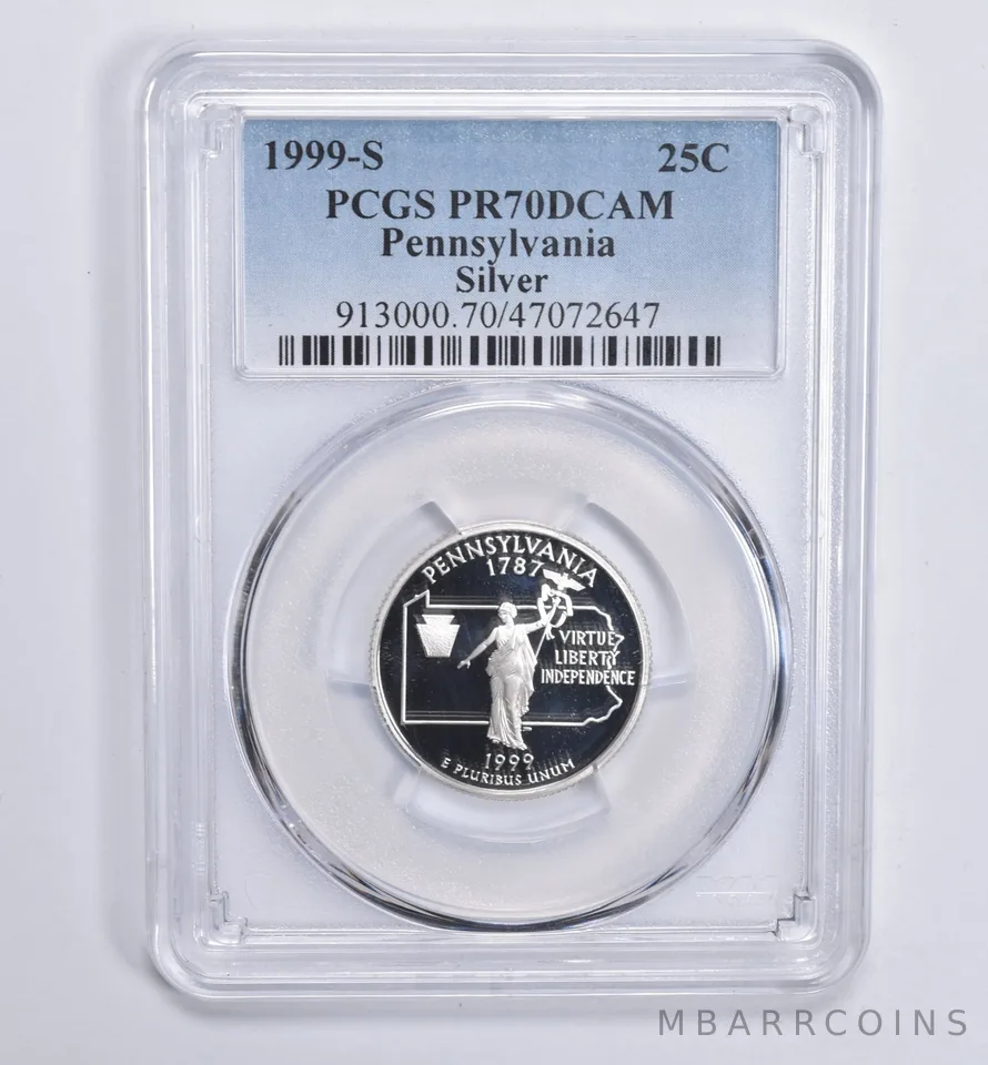 1999-S Silver Pennsylvania Quarter PR70 DCAM PCGS Blue Lbl