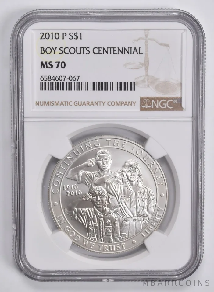 2010-P Boy Scouts Commemorative Dollar MS70 NGC Brown Label