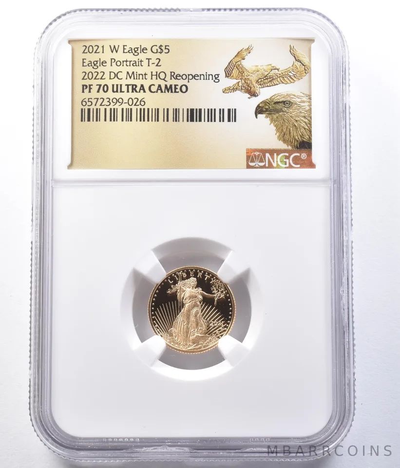 2021-W $5 American Gold Eagle Type 2 DC Mint 1/10 Oz PF70 UCAM NGC Low Pop