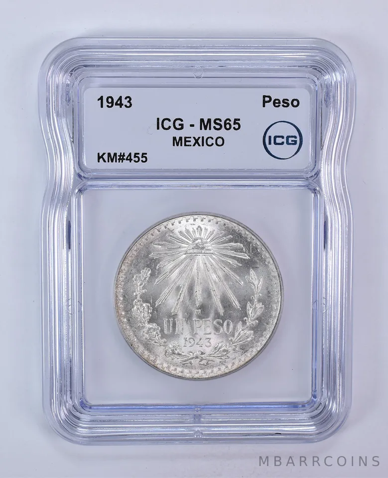 1943 Mexico Peso KM#455 MS65 ICG