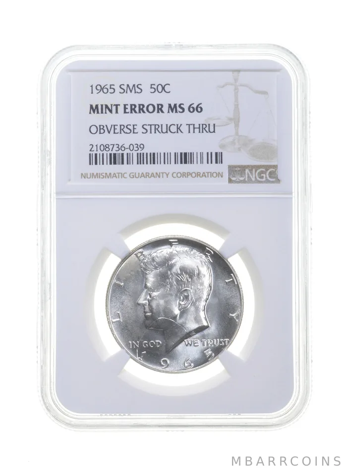MS66 MINT ERROR 1965 SMS Kennedy Half Dollar - OBV Struck Thru - NGC a4412