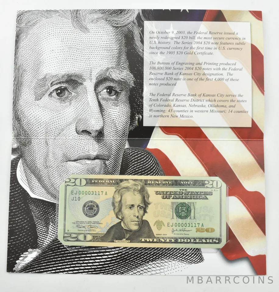 2004 $20 Kansas City, MO Federal Reserve Note New Color Money Low Serial a2933