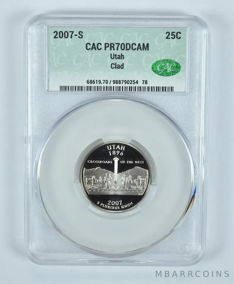 2007-S Washington State Quarter Utah CLAD PR70 DCAM CAC CACg