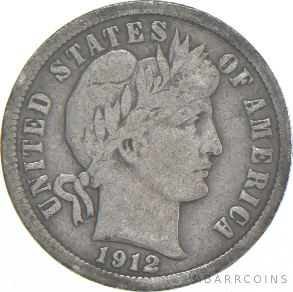 1912-P Barber Dime 90% Silver Average Circ