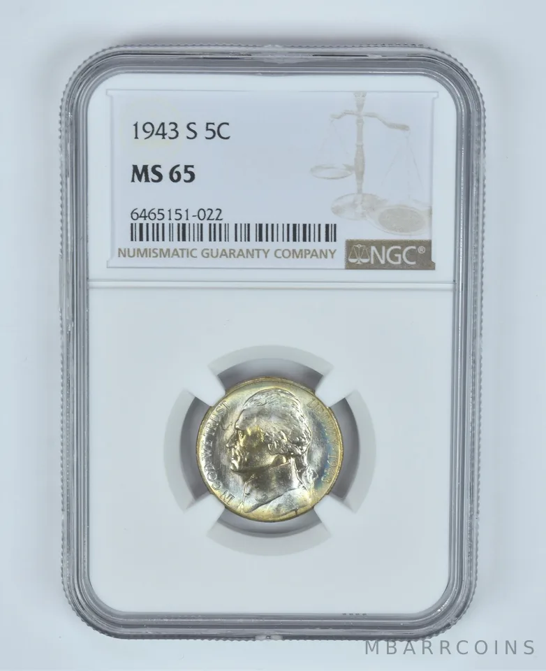 MS65 1943-S Jefferson Nickel NGC RAINBOW TONED *5716