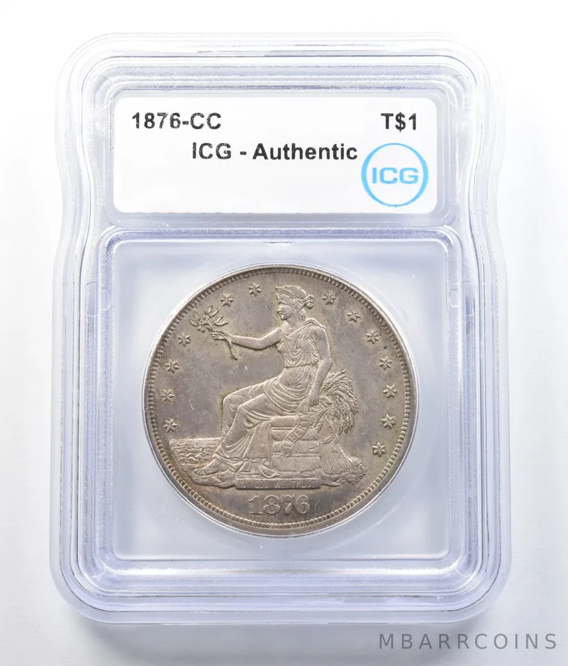 1876-CC Seated Liberty Trade Dollar Authentic ICG *7861