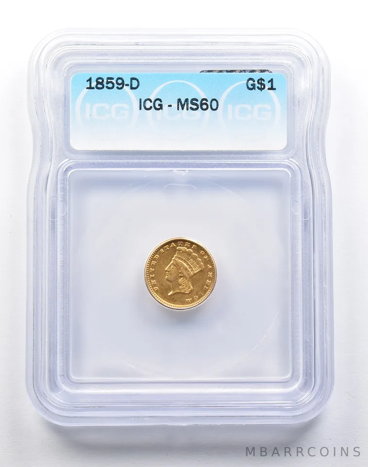 MS60 1859-D $1 Indian Princess Head Gold Dollar ICG *8315