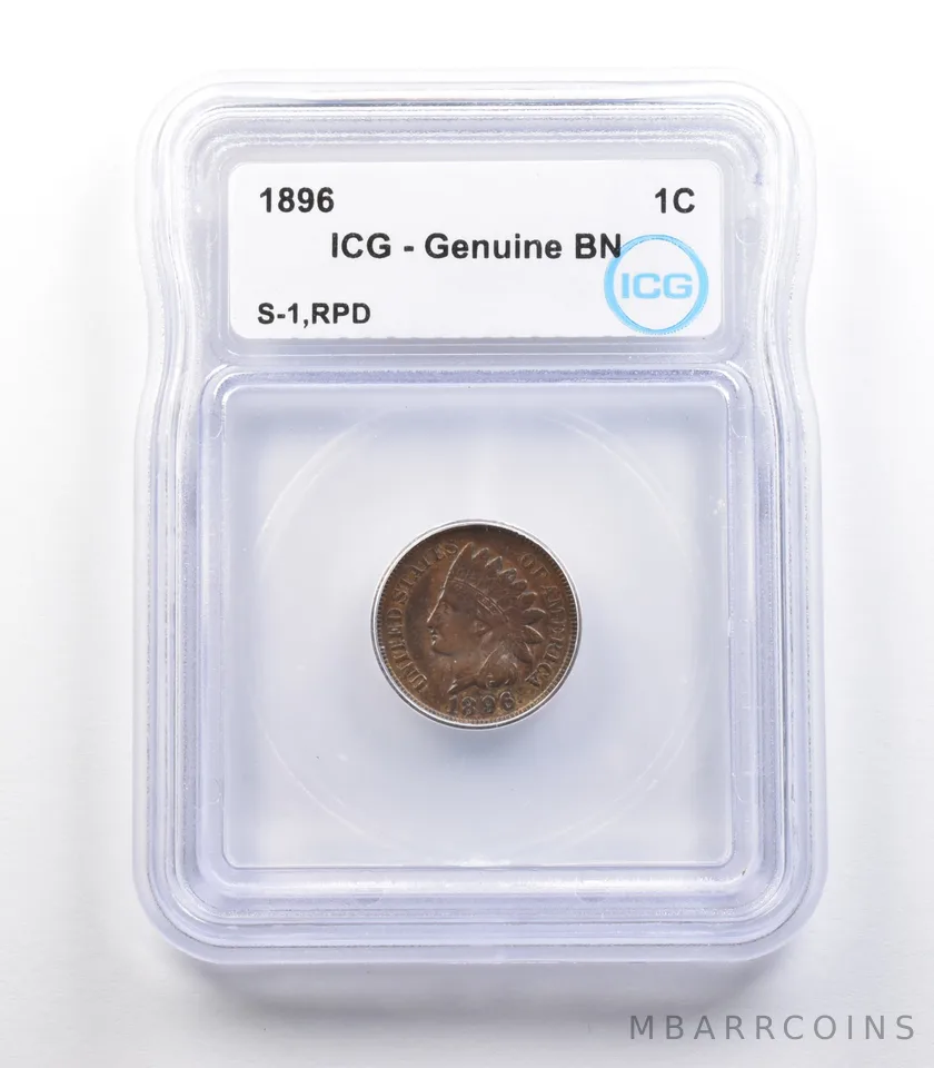 1896 Indian Head Cent Mint Error S-1 RPD Genuine BN ICG *2285