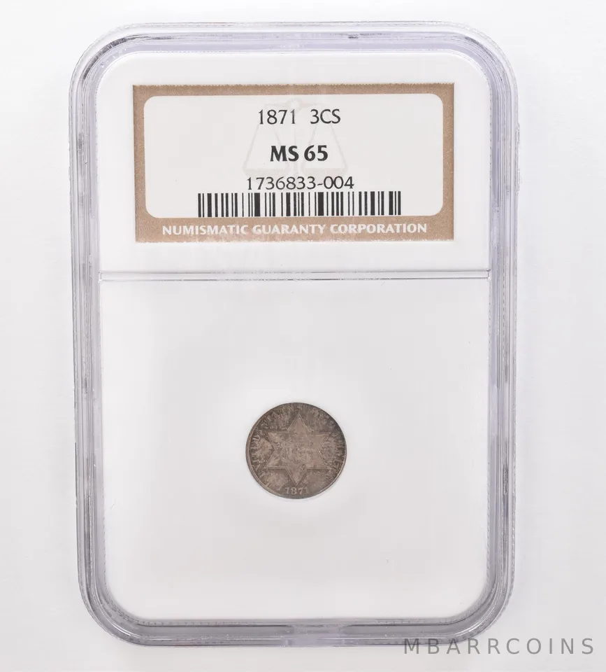 1871 Three Cent Silver Trime MS65 NGC Beautiful Tone a9864