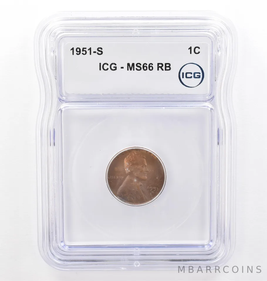 1951-S Lincoln Wheat Cent MS66 RB ICG Beautiful Tone a7728