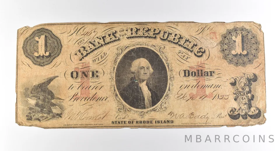 1855 $1 Rhode Island Bank Of The Republic Obsolete Note *3757