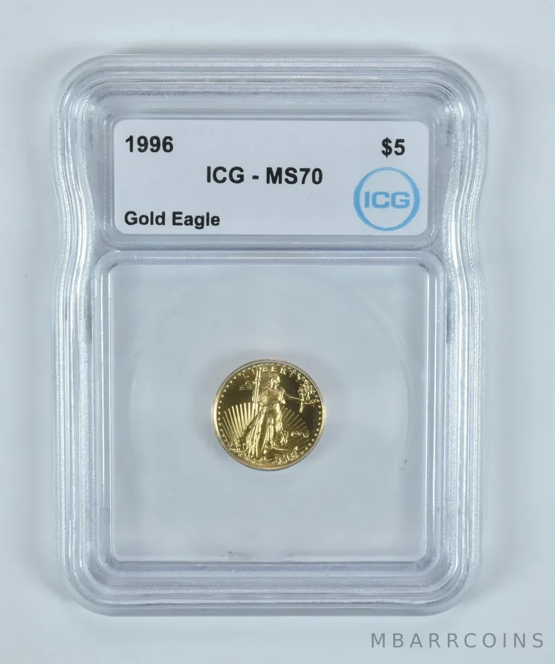 1996 $5 American Gold Eagle 1/10 Oz Gold MS70 ICG